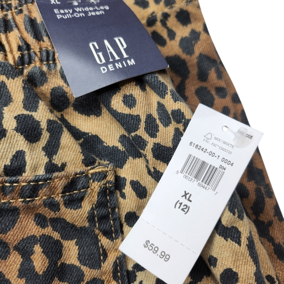 NWT Kids Girls High Rise Leopard Print Pull-On Wide Leg Jeans Size 12 XL - Picture 3 of 6